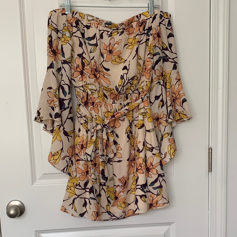Lulu's Floral Off-Shoulder Blouse in Cream and Orange